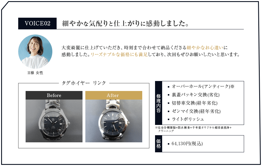 細やかな気配りと仕上がりに感動しました。