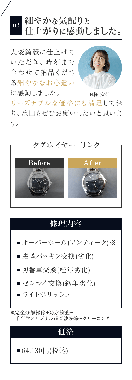 細やかな気配りと仕上がりに感動しました。
